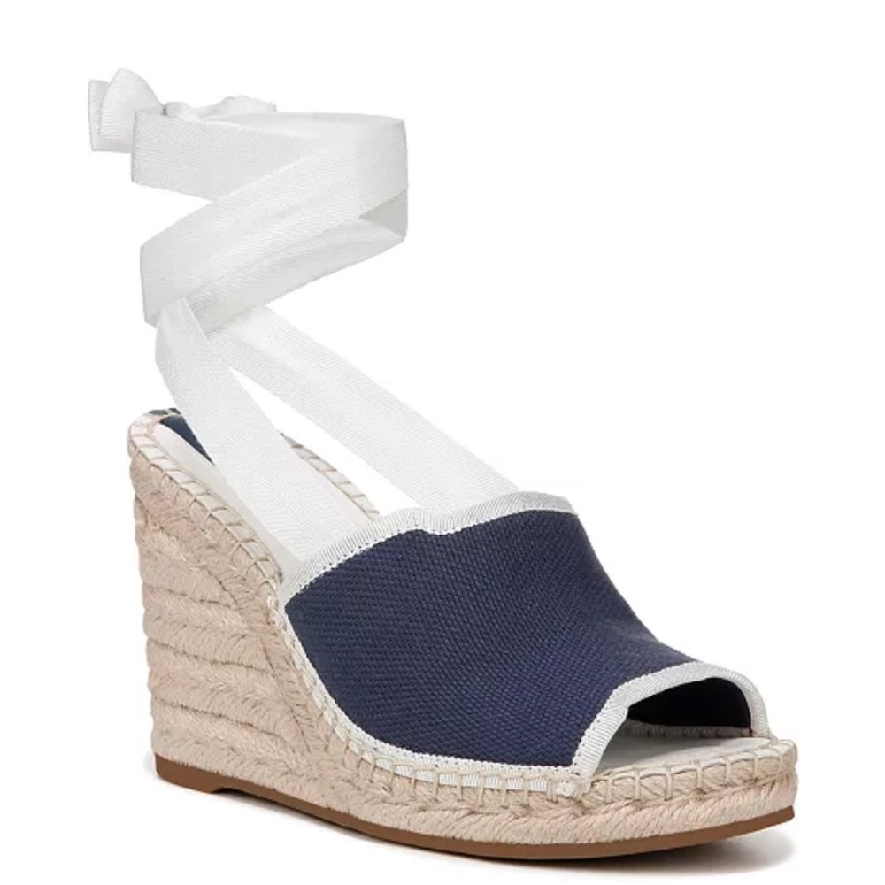 Franco sarto Navy and White Espadrille Wedge Sandals